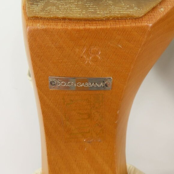 Dolce & Gabbana 38 EU 8 US Patent Strappy Wood Platform Heel Sandals Italy - Picture 13 of 16